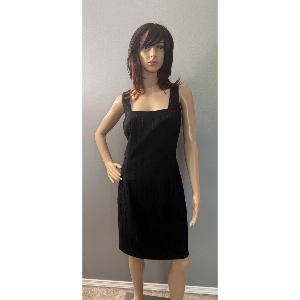 Ann Tjian for Kenar Black Beaded Cocktail Sleeveless Dress Lined A-line Sz 8